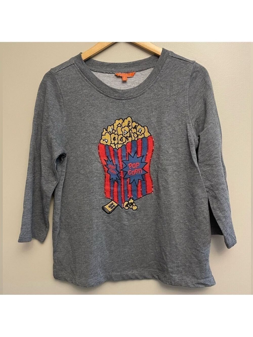 Modcloth Gray Popcorn Graphic Quarter Sleeve Crewneck Medium